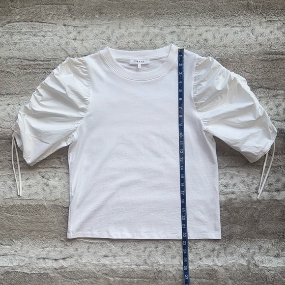 FRAME💕Ruched Tie Sleeve Tee in Blanc Size L - Picture 8 of 15